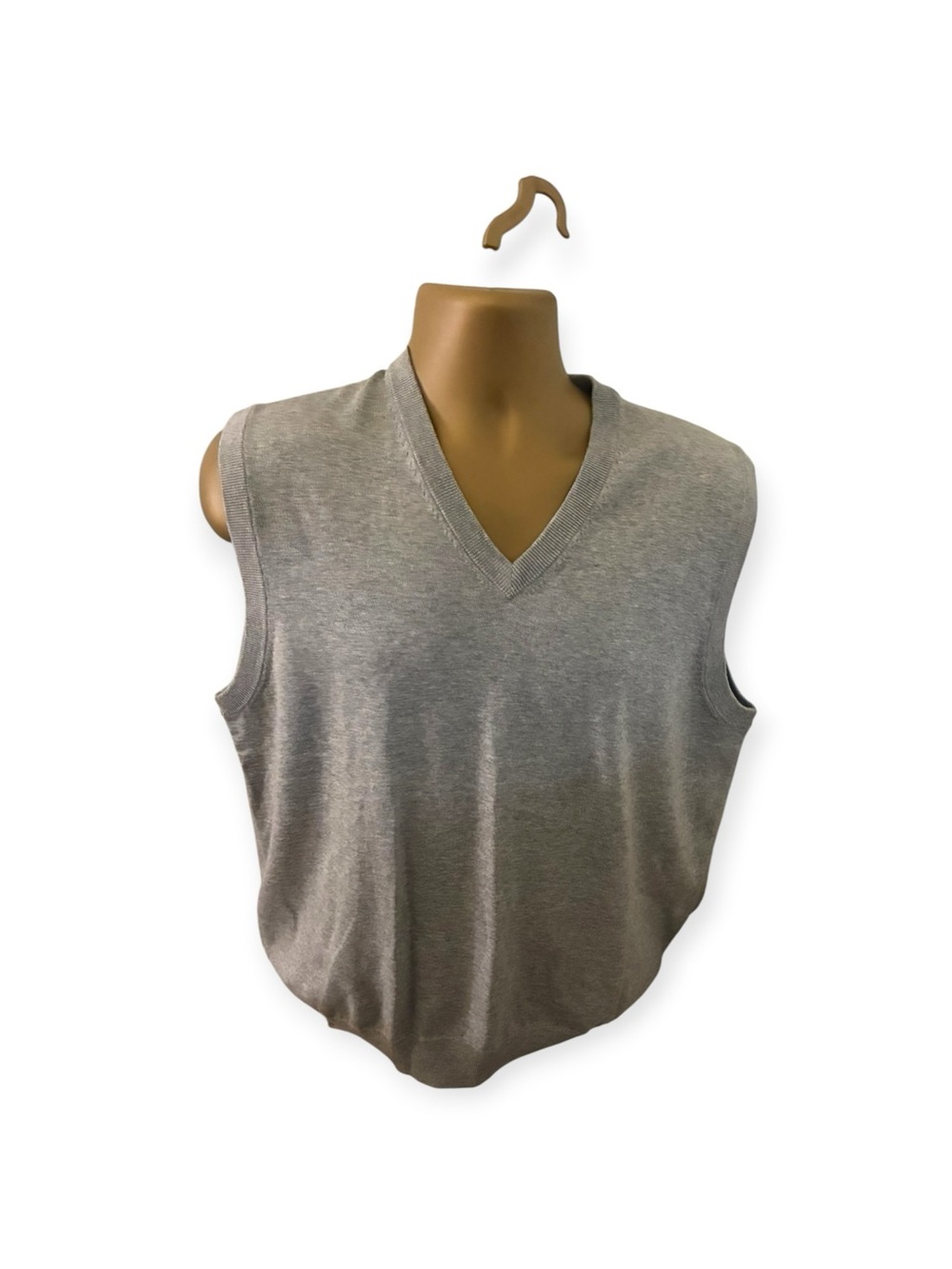 Brooks Brothers V-Neck Sweater Vest Supima Cotton Ribbed Trim Gray L